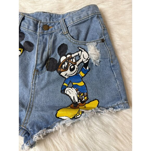 Mickey Mouse Disney Theme Denim Cut Off High Rise Shorts Women's Small - Picture 2 of 7
